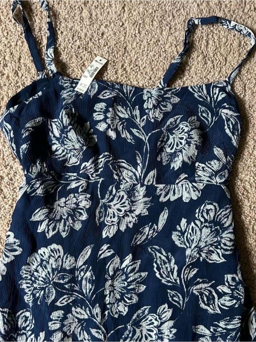 NWT Madewell Textured Midi Slip Dress Navy Floral Cutout Back Dress - Size 4 - Picture 5 of 8